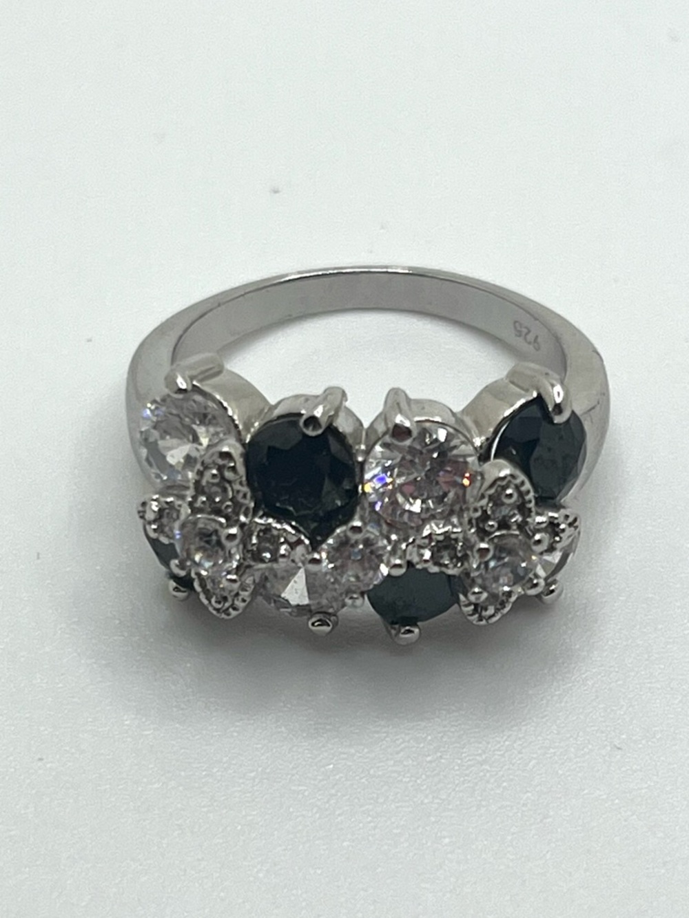 Sterling silver black clear stone ring size 7 statement